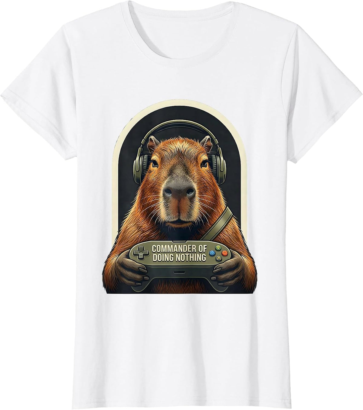 Commander of Doing Nothing Funny Capybara Gamer Bruh Meme T-Shirt - White