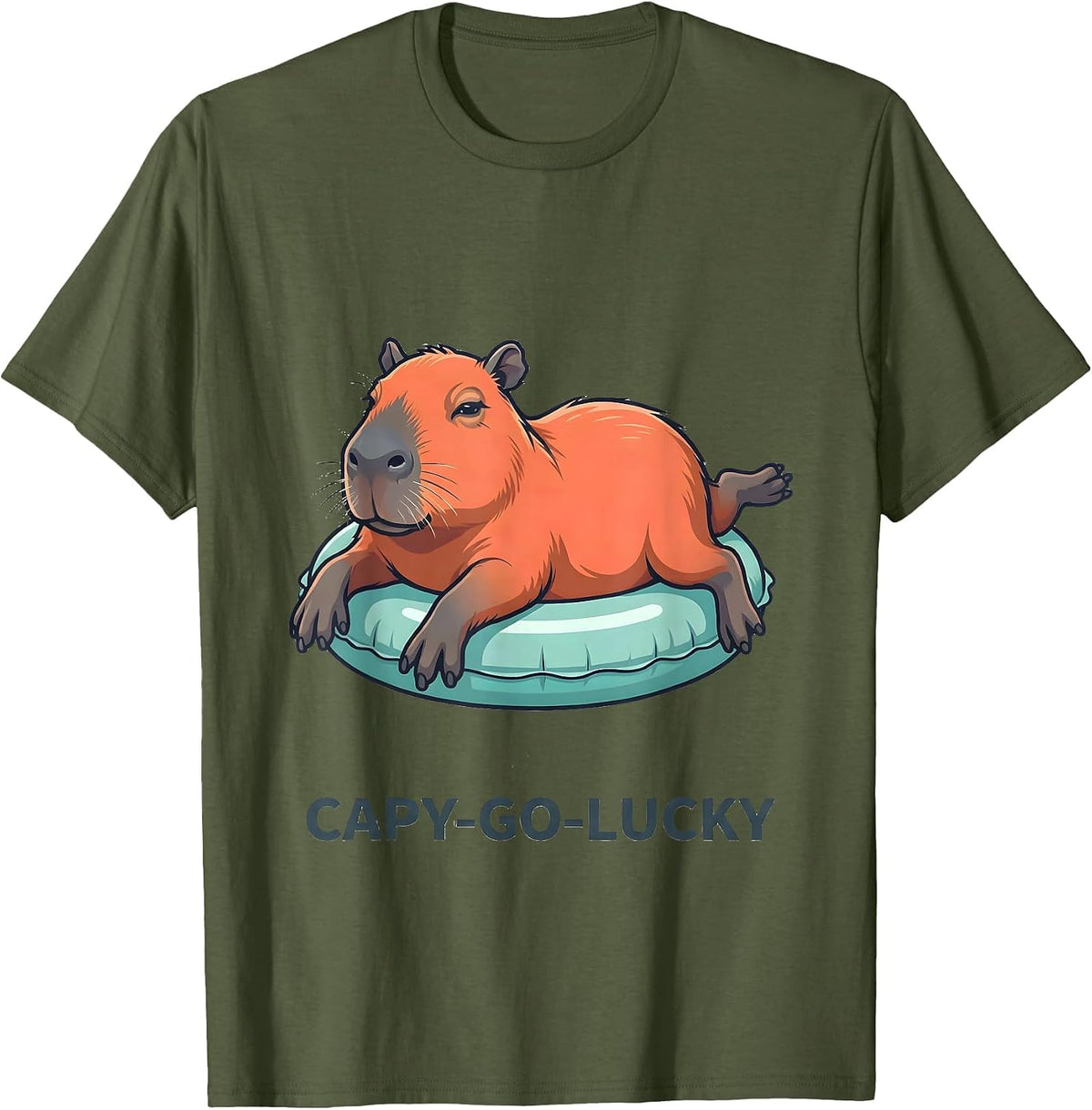 Capy-Go-Lucky Funny Capybara Animal Lover Humor T-Shirt - Olive Green