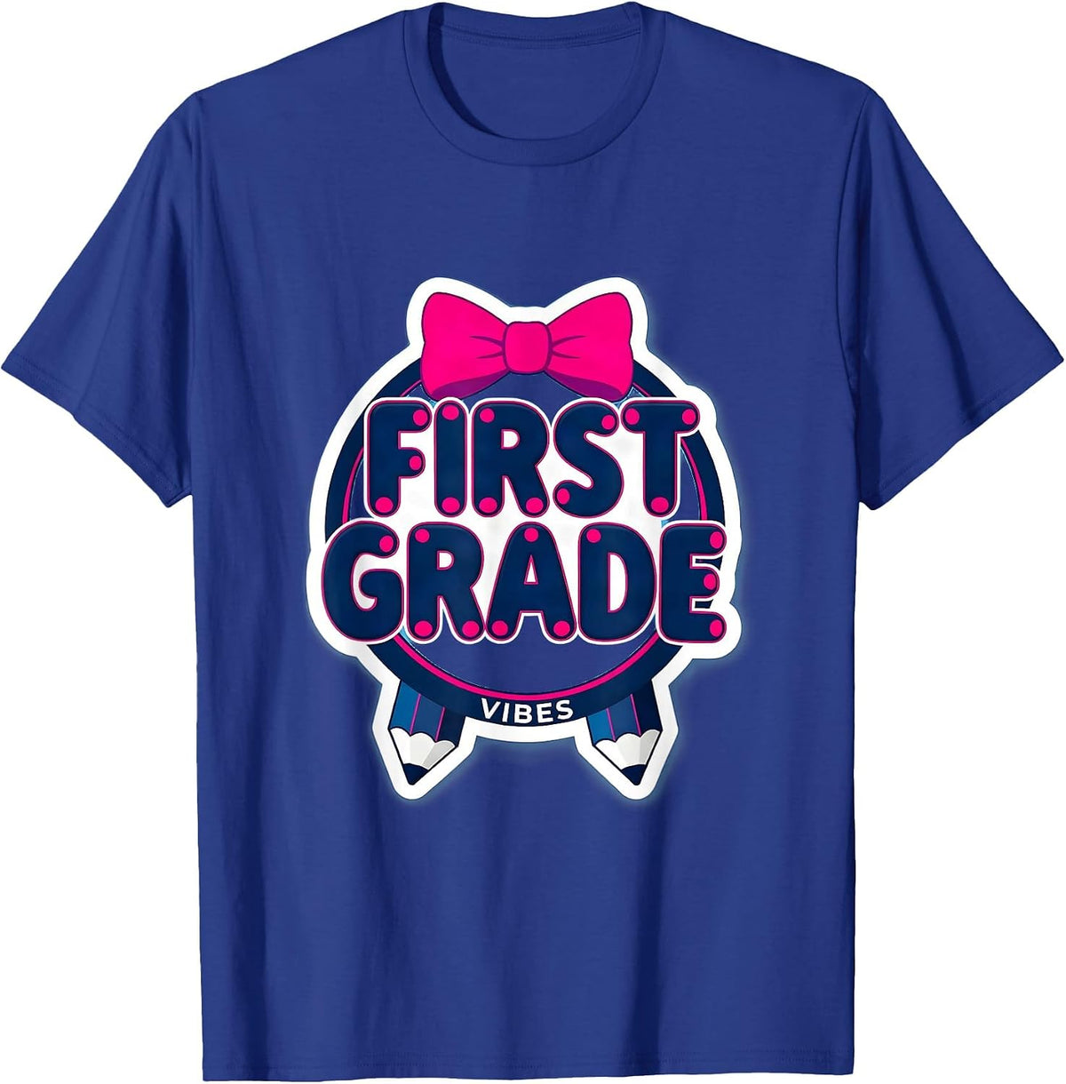 First Grade Vibes Cute Coquette Bow Back to School T-Shirt - Royal Blue