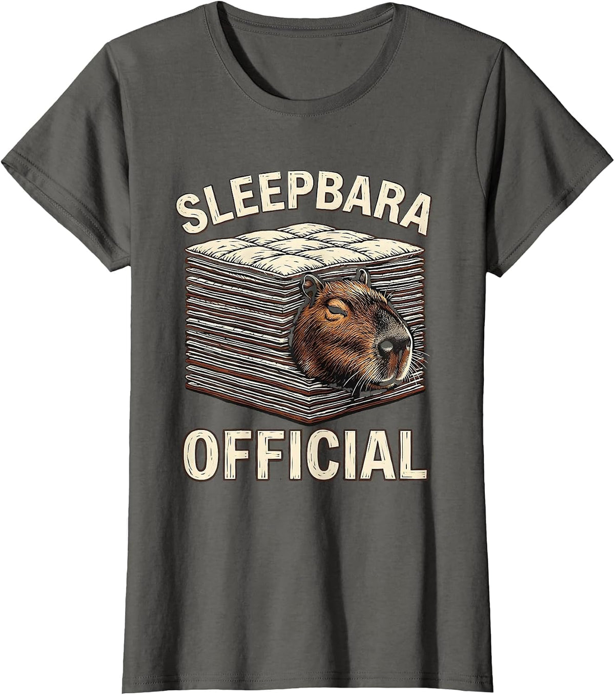 Women's Sleepbara Official Cute Capybara Pajama Kids Sleepwear Humor T-Shirt - Asphalt Grey