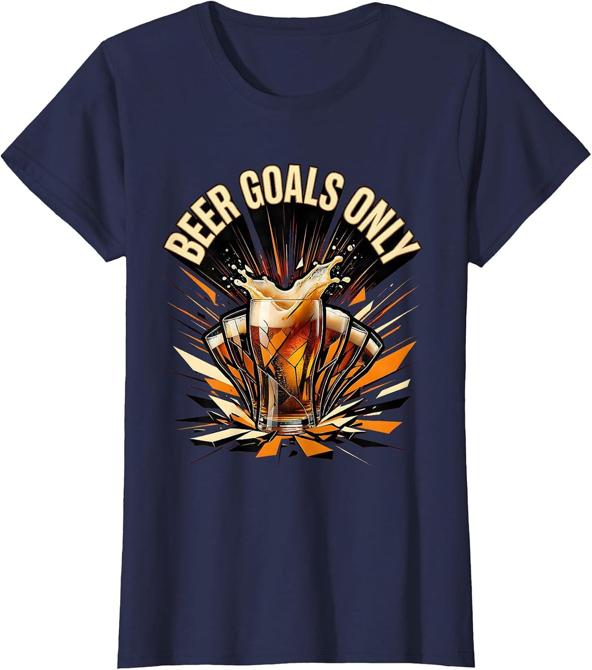 Women's Beer Goals Only Funny Drinking Design T-Shirt - Navy Blue