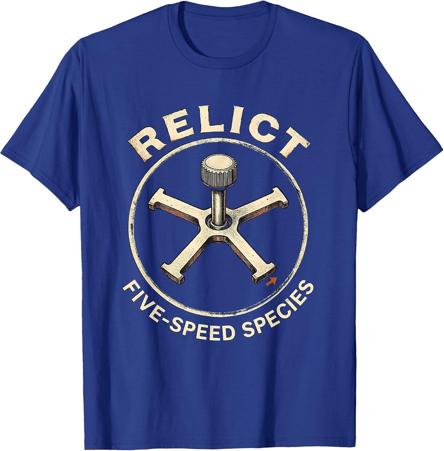 Relict Five-Speed Species Vintage Manual Transmission Car T-Shirt - Royal Blue