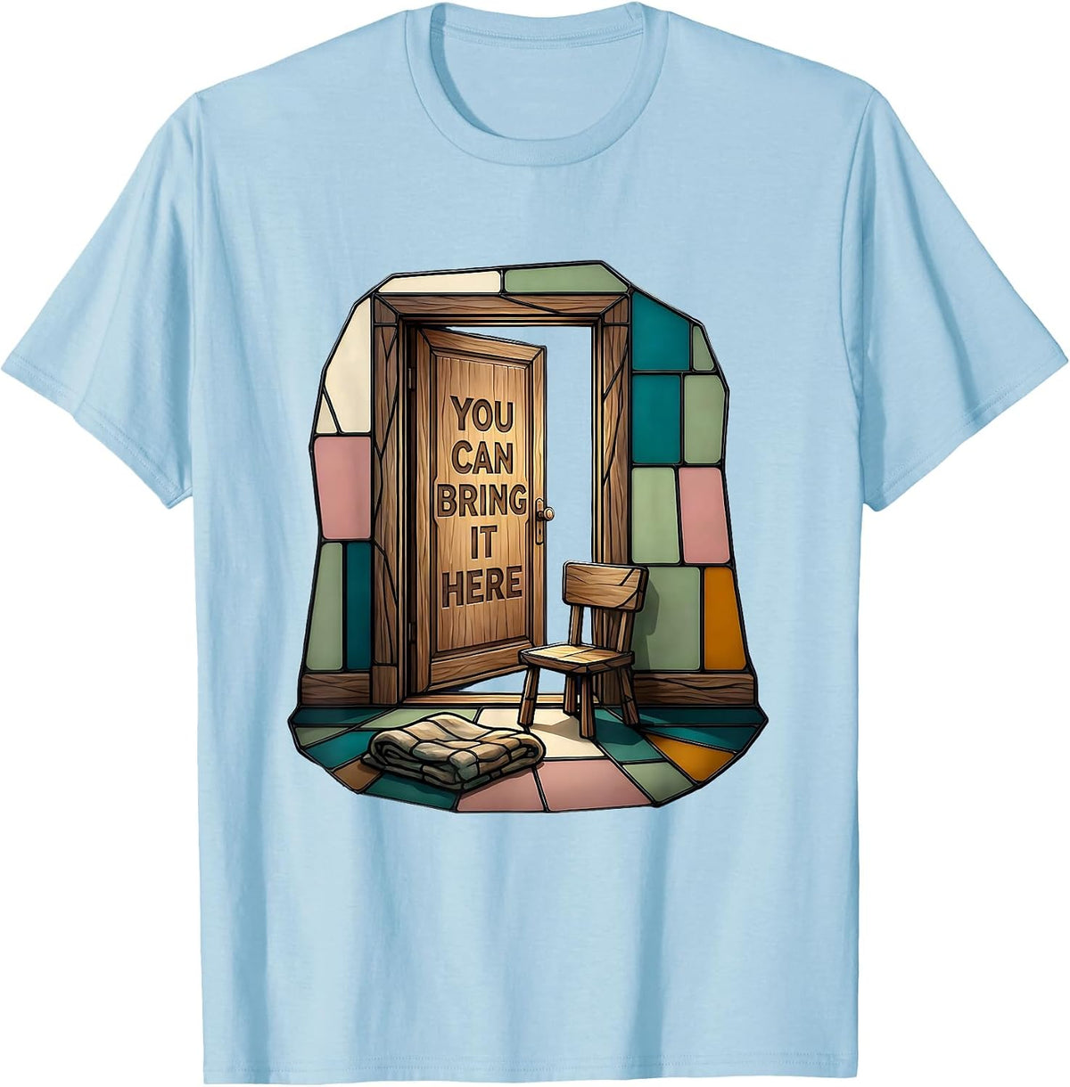 You Can Bring It Here Stained Glass Mosaic Counselor Mental T-Shirt - Baby Blue