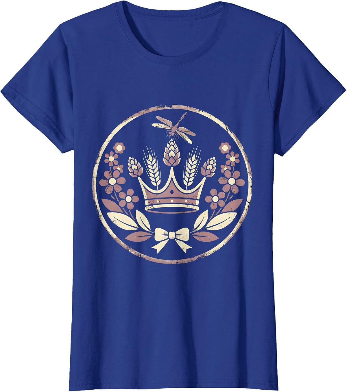 Women's Beer Crown Hops and Barley Royalty Design T-Shirt - Royal Blue
