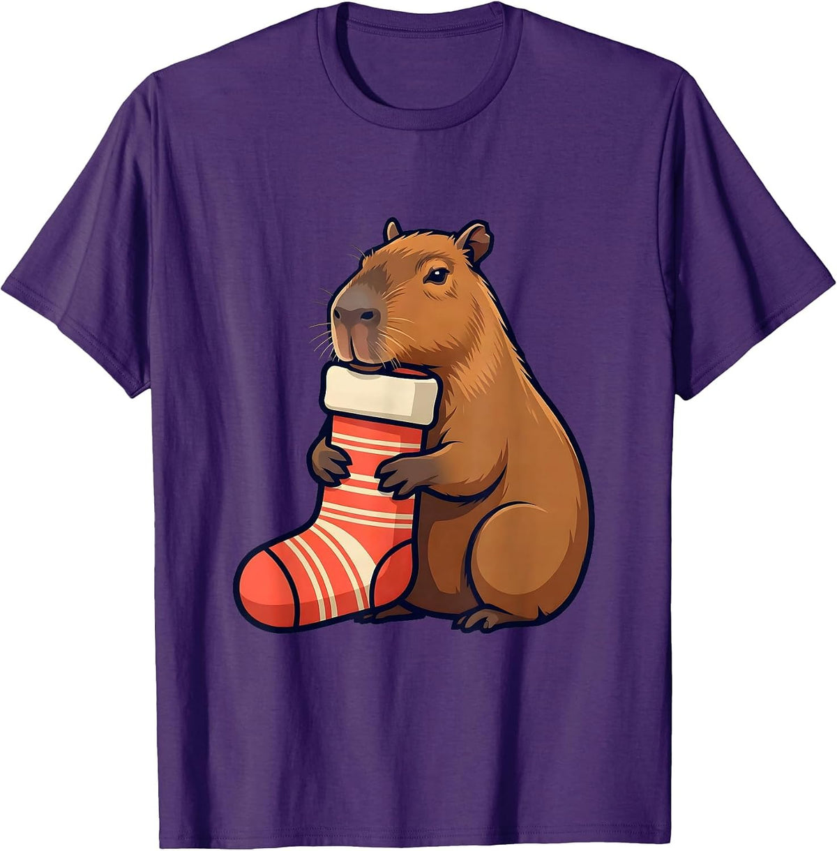 Men's Cute Capybara Christmas Stocking Animal Lover Gift T-Shirt - Purple