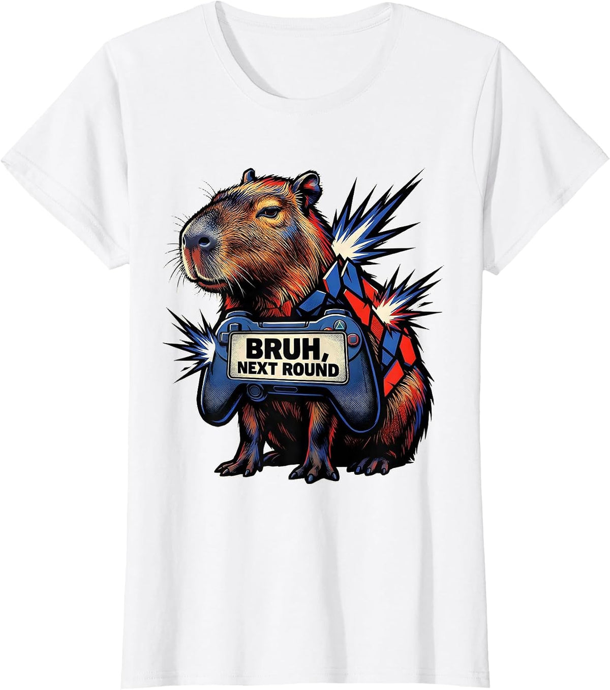 Bruh Next Round Comic Book Capybara Gamer Humor T-Shirt - White