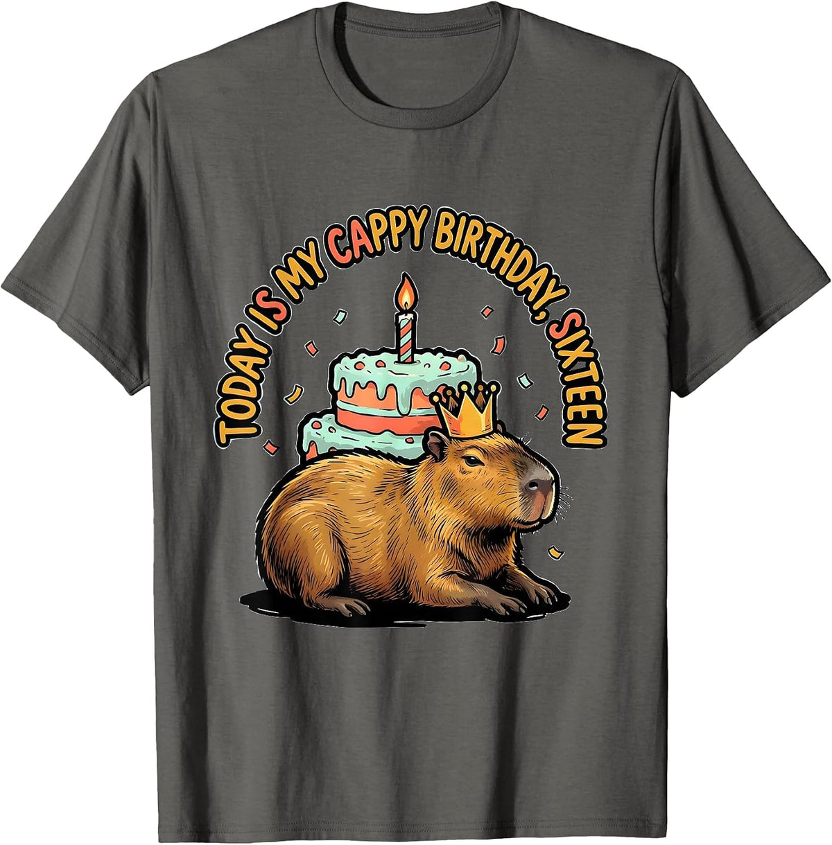 Today Is My Cappy Birthday Sixteen Cute Kawaii Capybara T-Shirt - Asphalt Grey