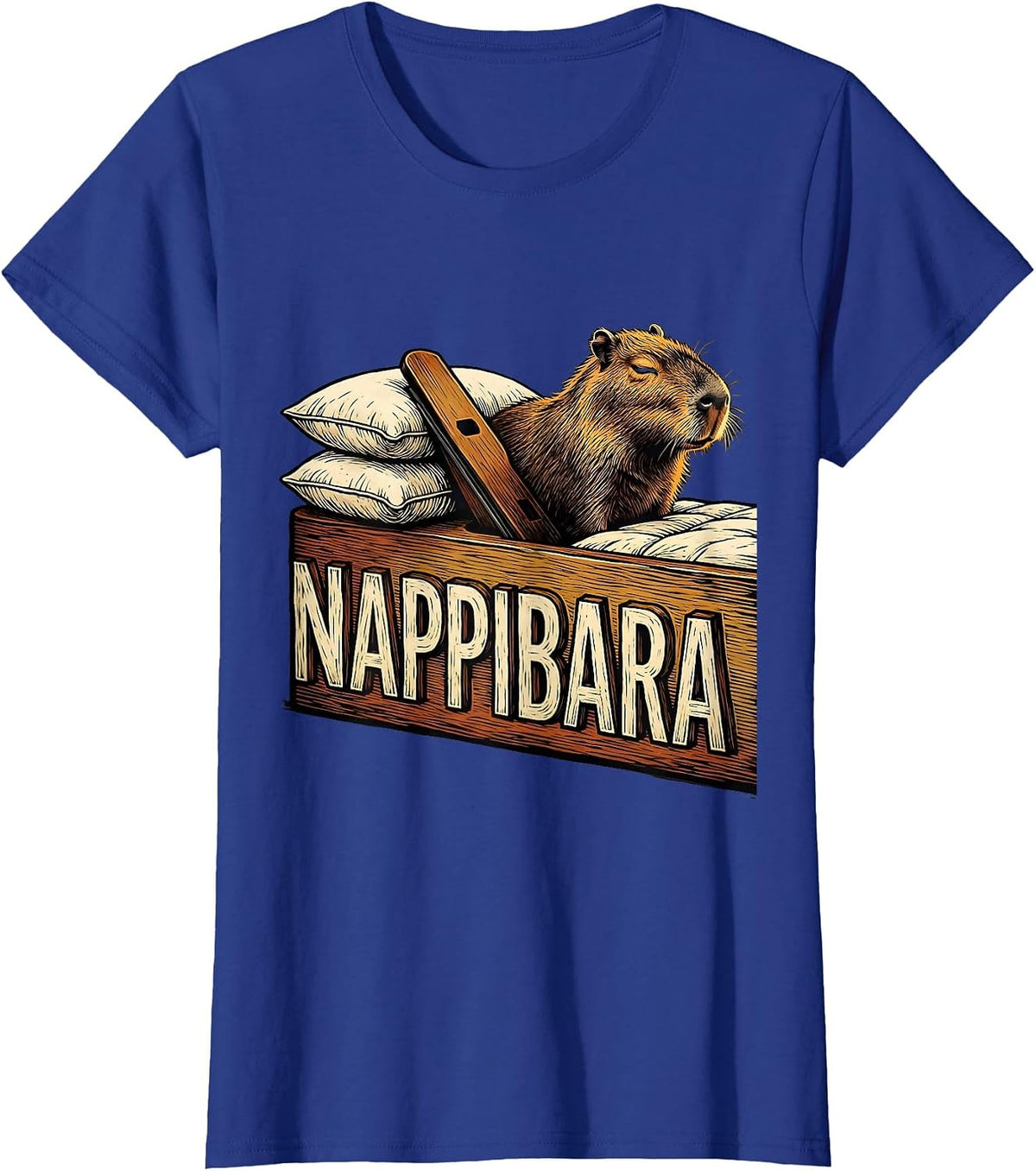 Women's Nappibara Cute Capybara Sleepy Pajama Pun Kids Adults T-Shirt - Royal Blue