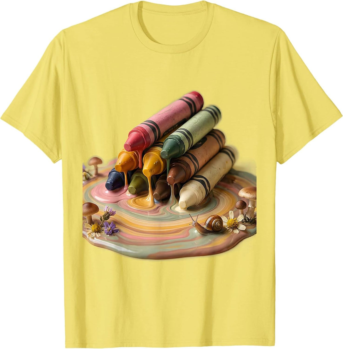 Men's Preschool Teacher Melting Crayons Rainbow Art T-Shirt - Lemon Yellow