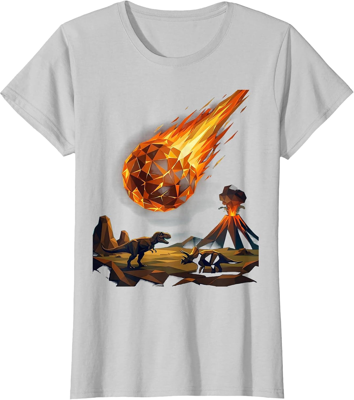 Meteor Strike Dinosaur Prehistoric Impact Scene T-Shirt - Silver Grey