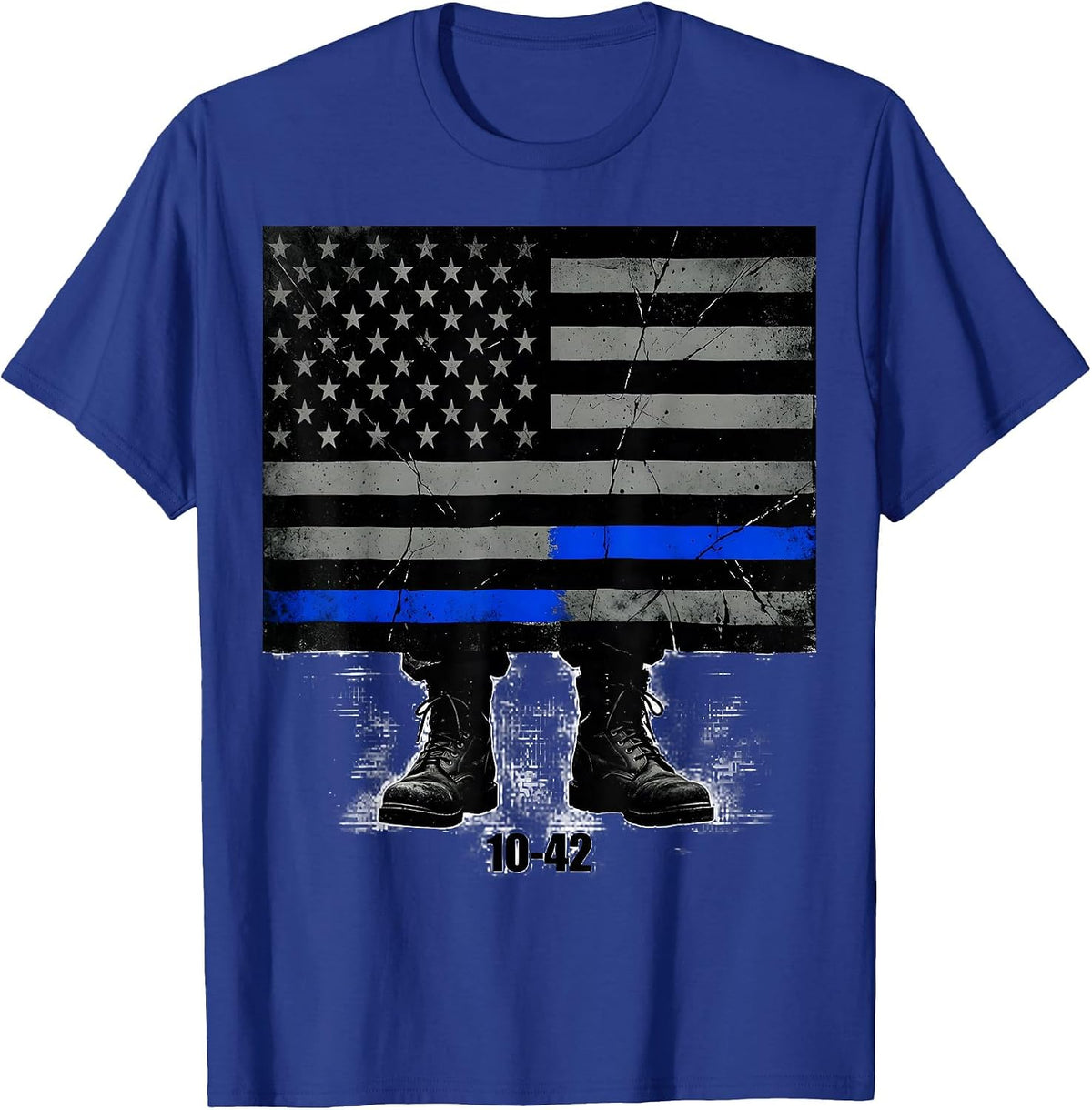 10-42 Vintage Thin Blue Line Police Support Duty Boots T-Shirt - Royal Blue