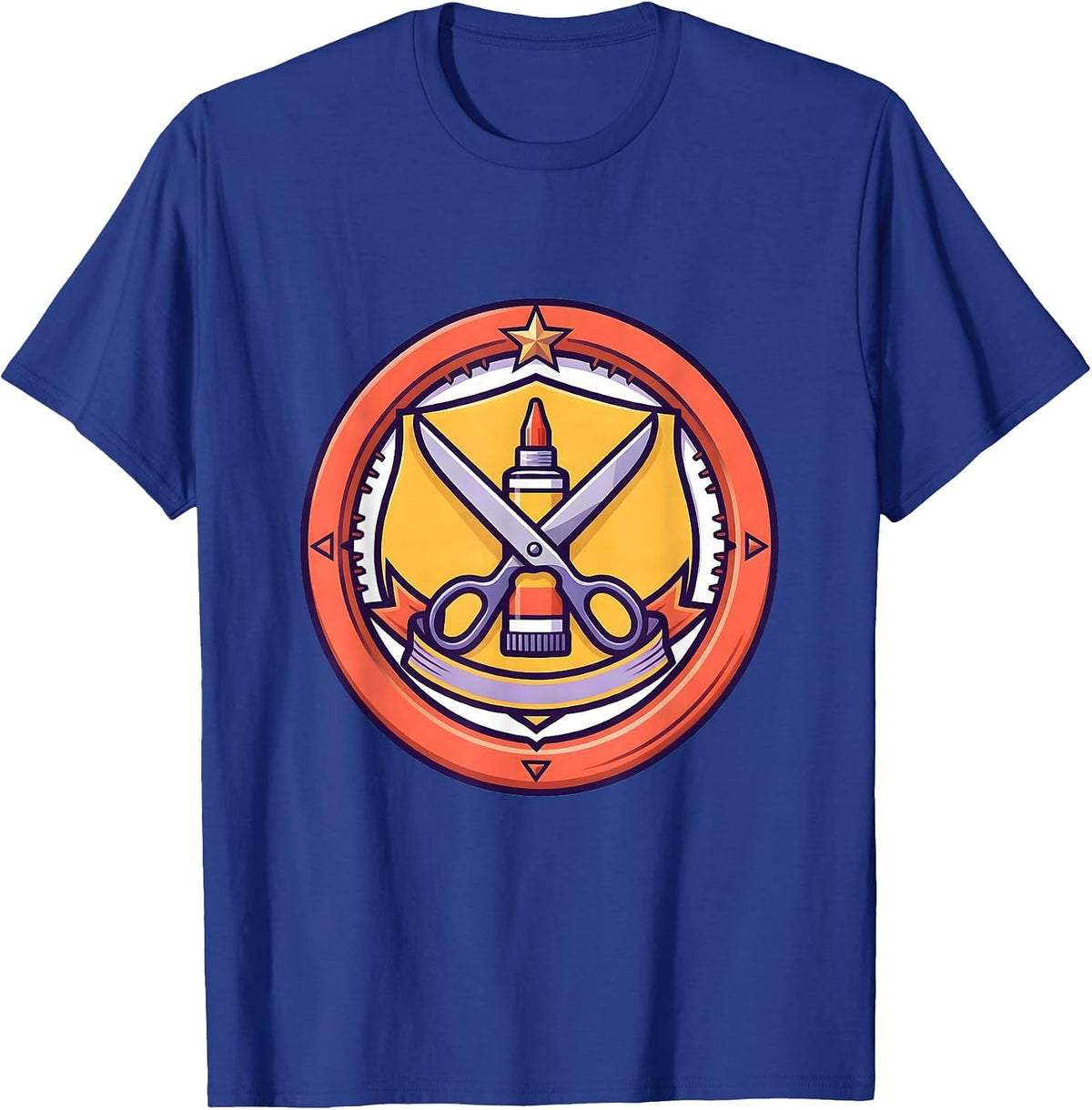 Preschool Teacher Glue Stick Scissors Crossed Design T-Shirt - Royal Blue