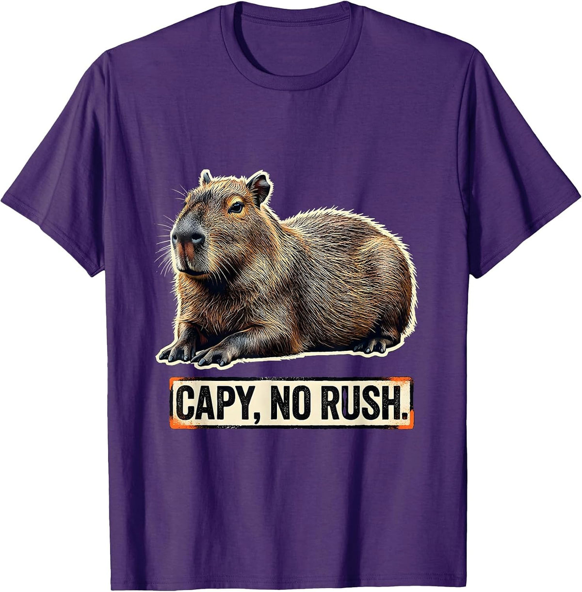 Capy, No Rush Stencil Graphic Funny Capybara Animal Lover T-Shirt - Purple