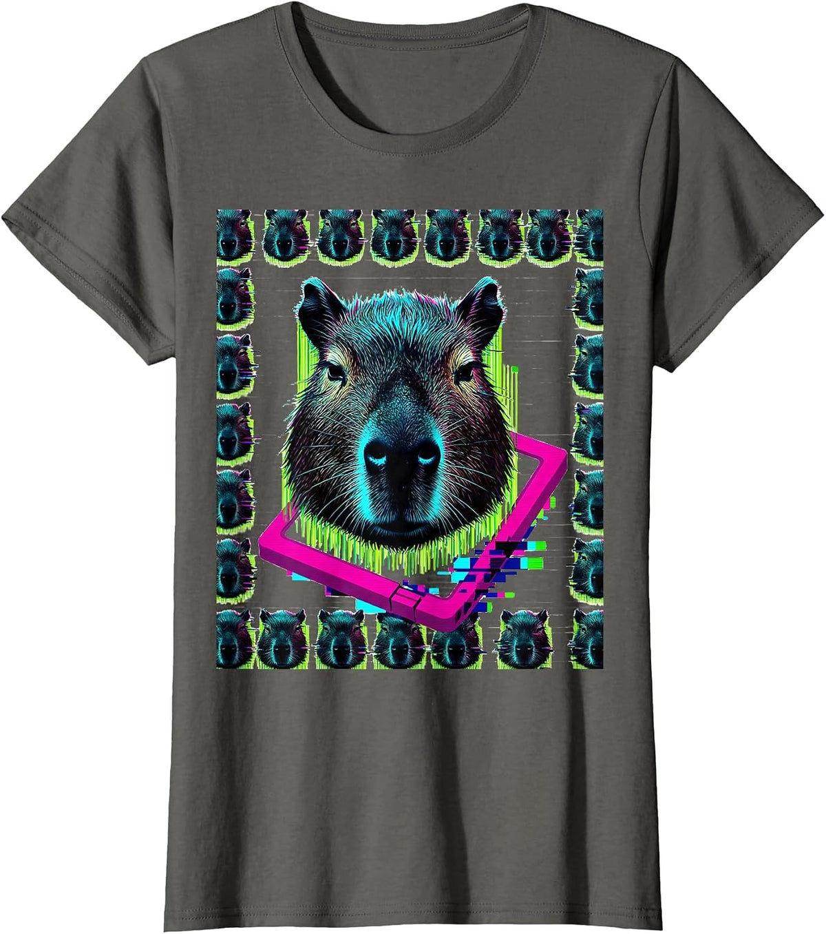 Women's Capybara Glitch Gamer Meme Humor T-Shirt - Asphalt Grey