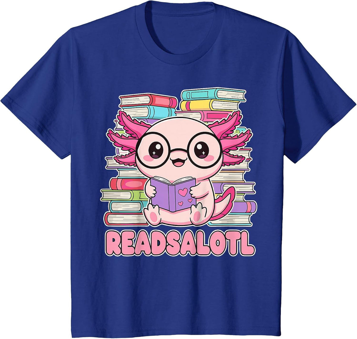Readsalotl Axolotl Reading Book Bookworm T-Shirt - Royal Blue
