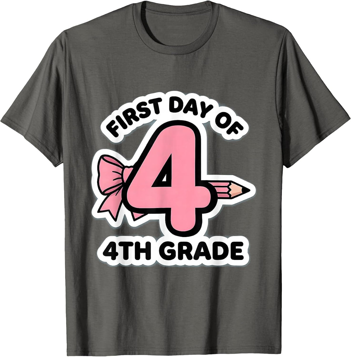 Men's First Day Of 4th Grade Coquette Bow Pencil Back To School T-Shirt - Asphalt Grey