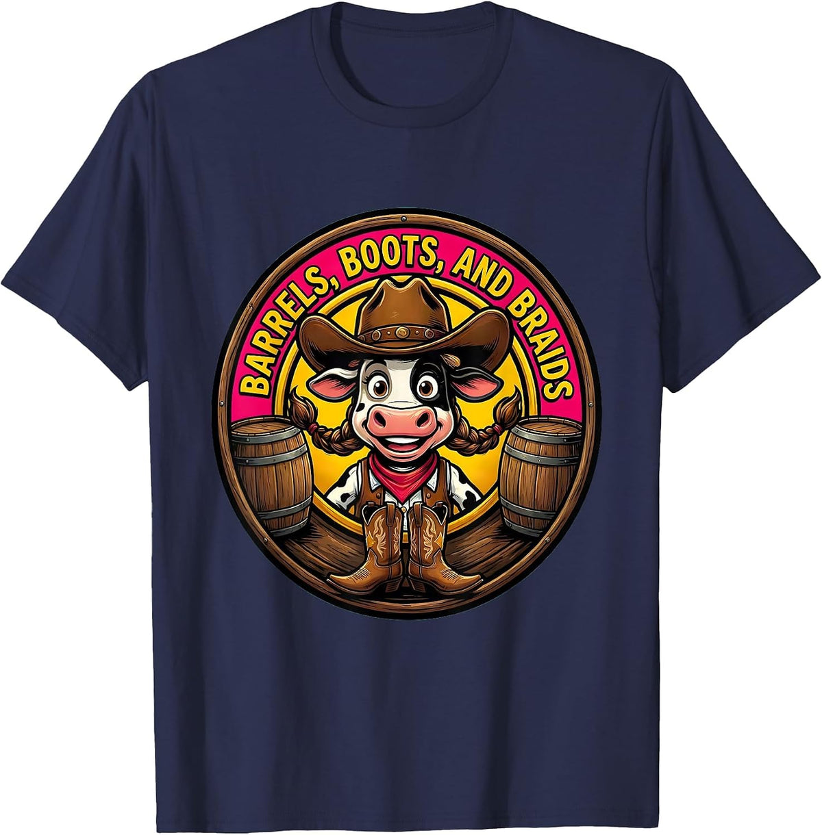 Men's Barrels Boots and Braids Western Girls Design T-Shirt - Navy Blue