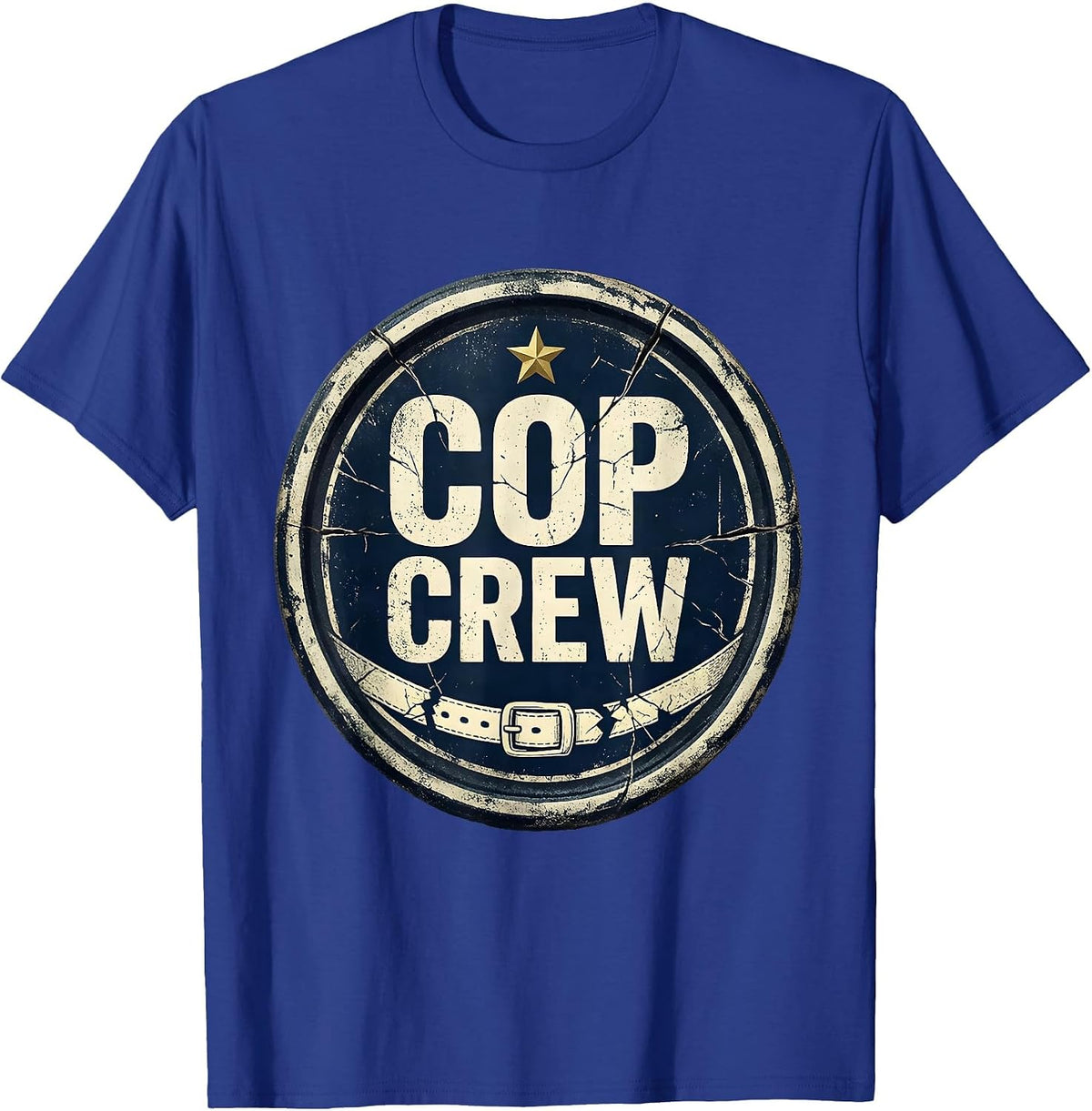 Men's COP CREW Distressed Police Officer Costume Halloween Novelty T-Shirt - Royal Blue
