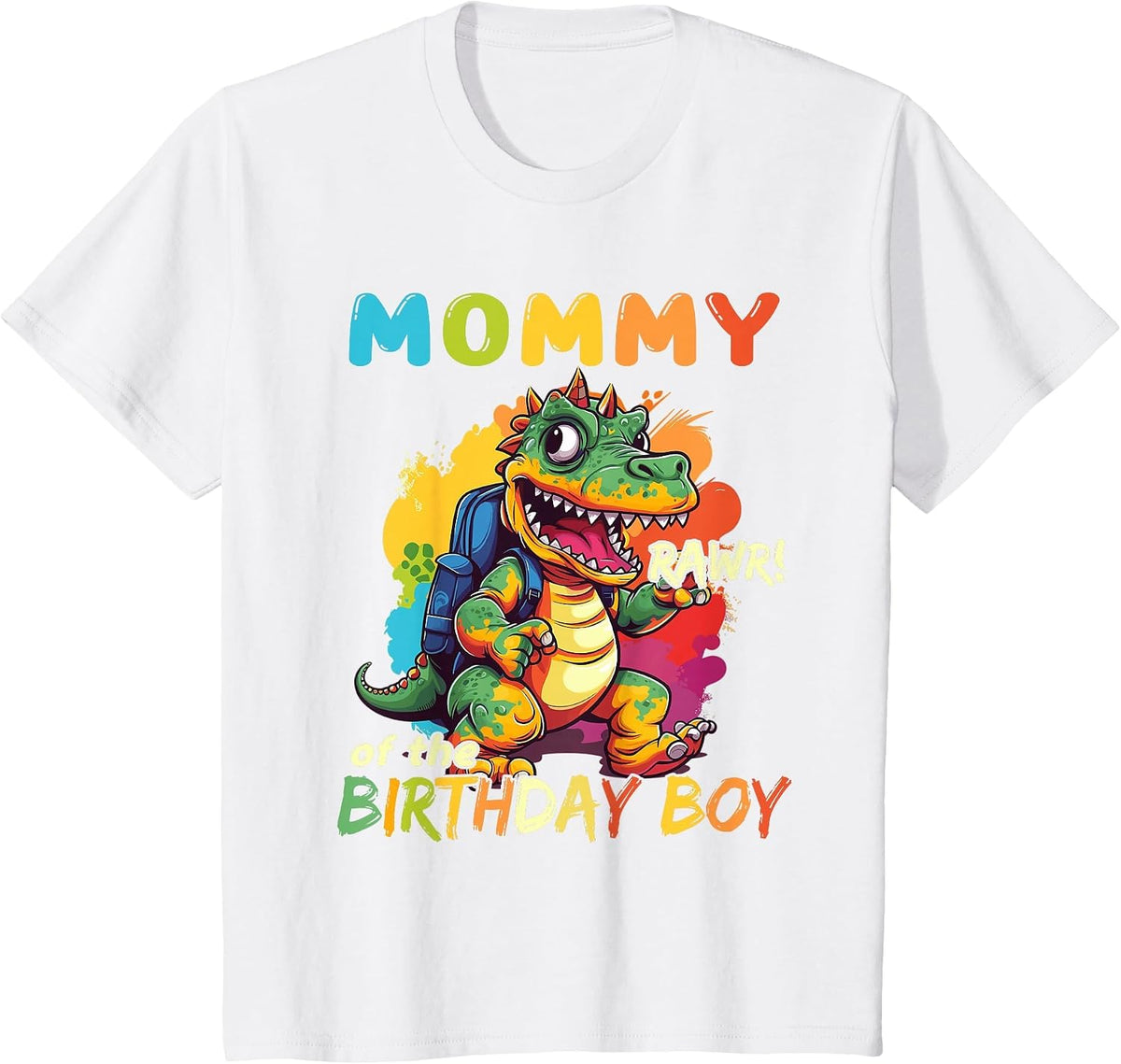 Mommy of the Birthday Boy Dinosaur Celebration Graphic T-Shirt - White