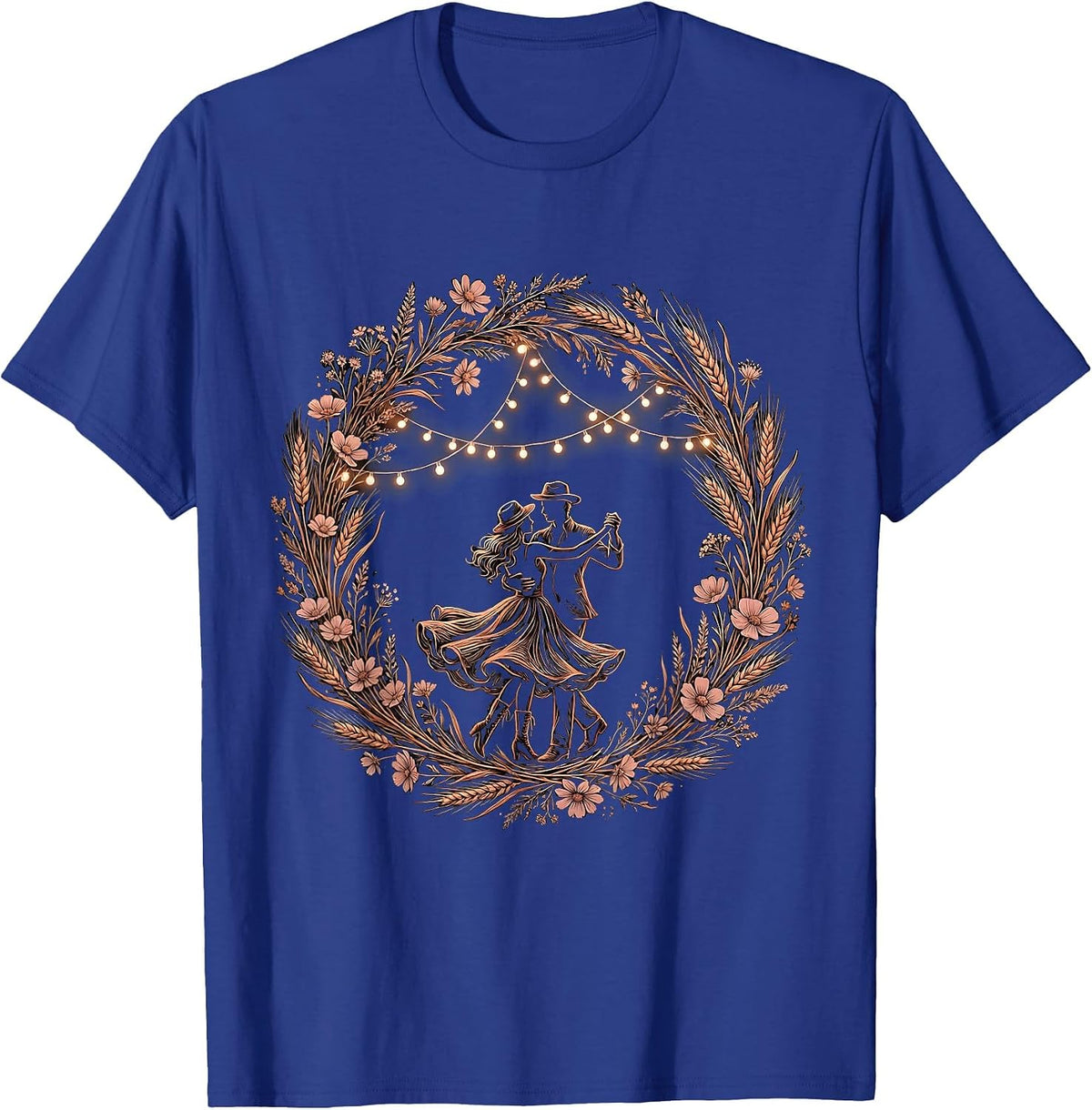 Two-Step Dancing Under String Lights Country Music T-Shirt - Royal Blue