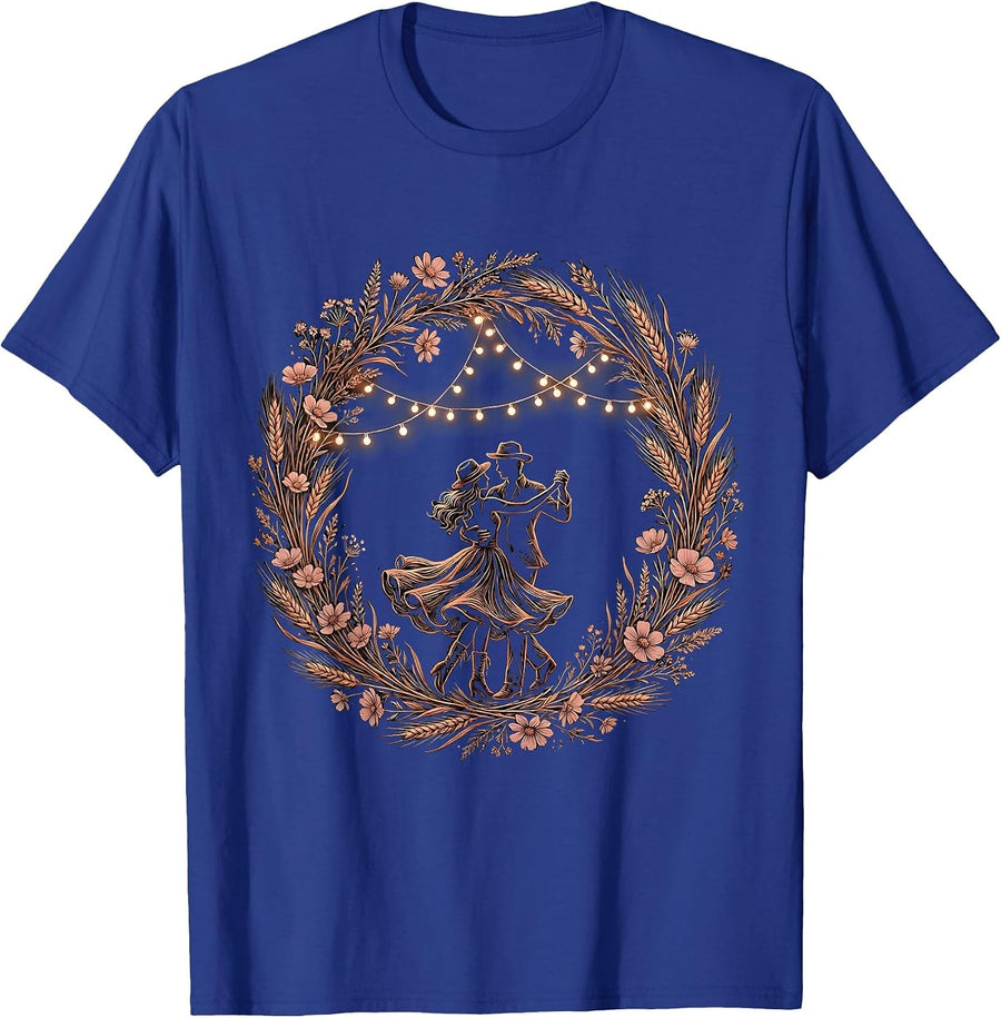 Two-Step Dancing Under String Lights Country Music T-Shirt - Royal Blue