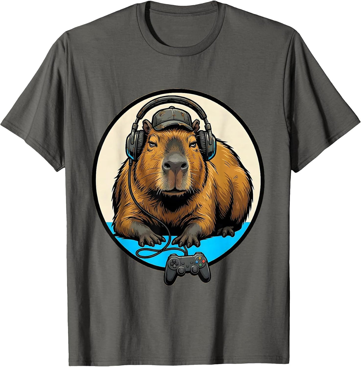 Men's Capybara Gamer Meme Humor Cartoon Funny Teen Gift T-Shirt - Asphalt Grey