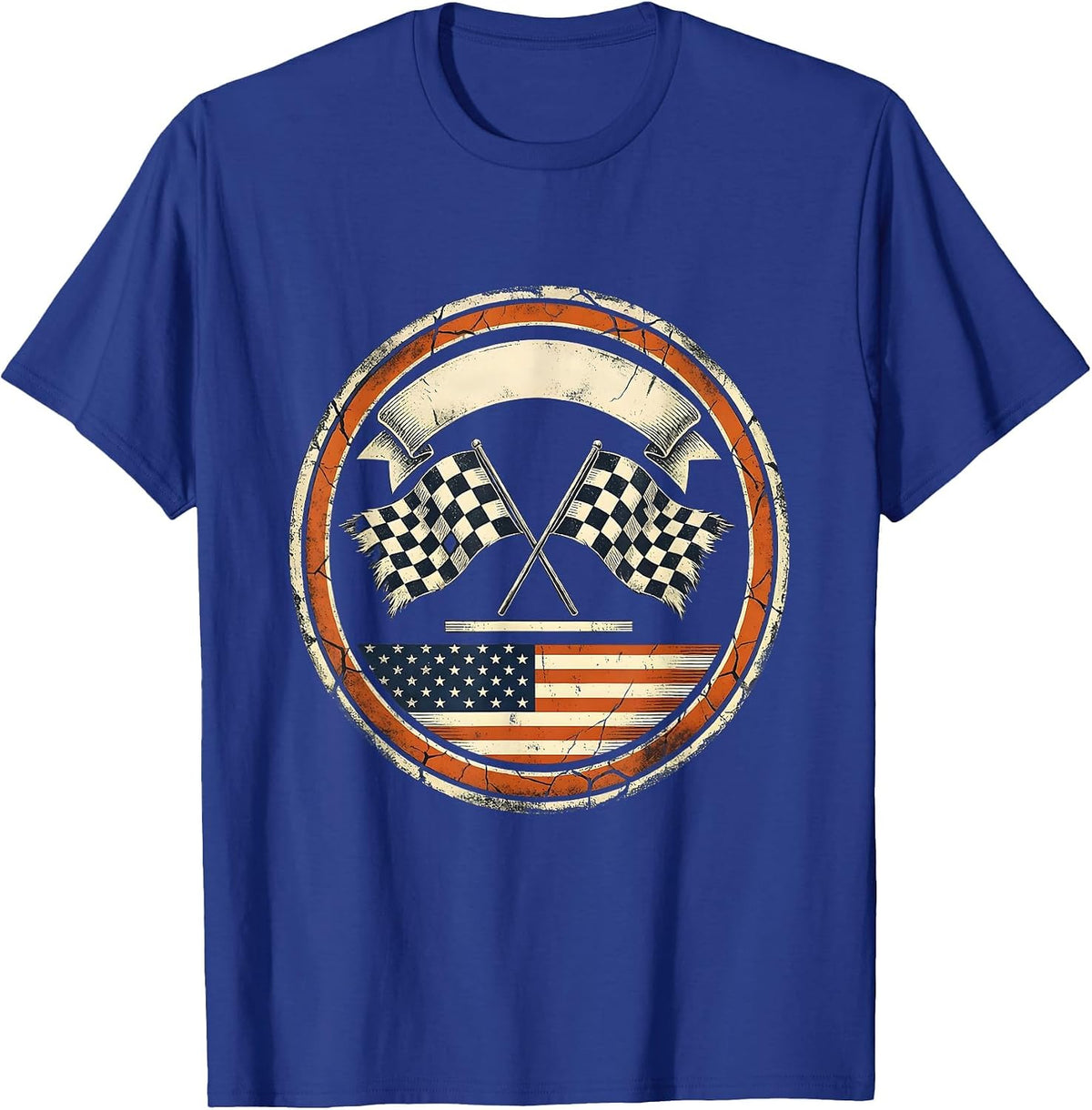 Men's Sealed Badge Distressed Racing Fan Checkered Flag T-Shirt - Royal Blue