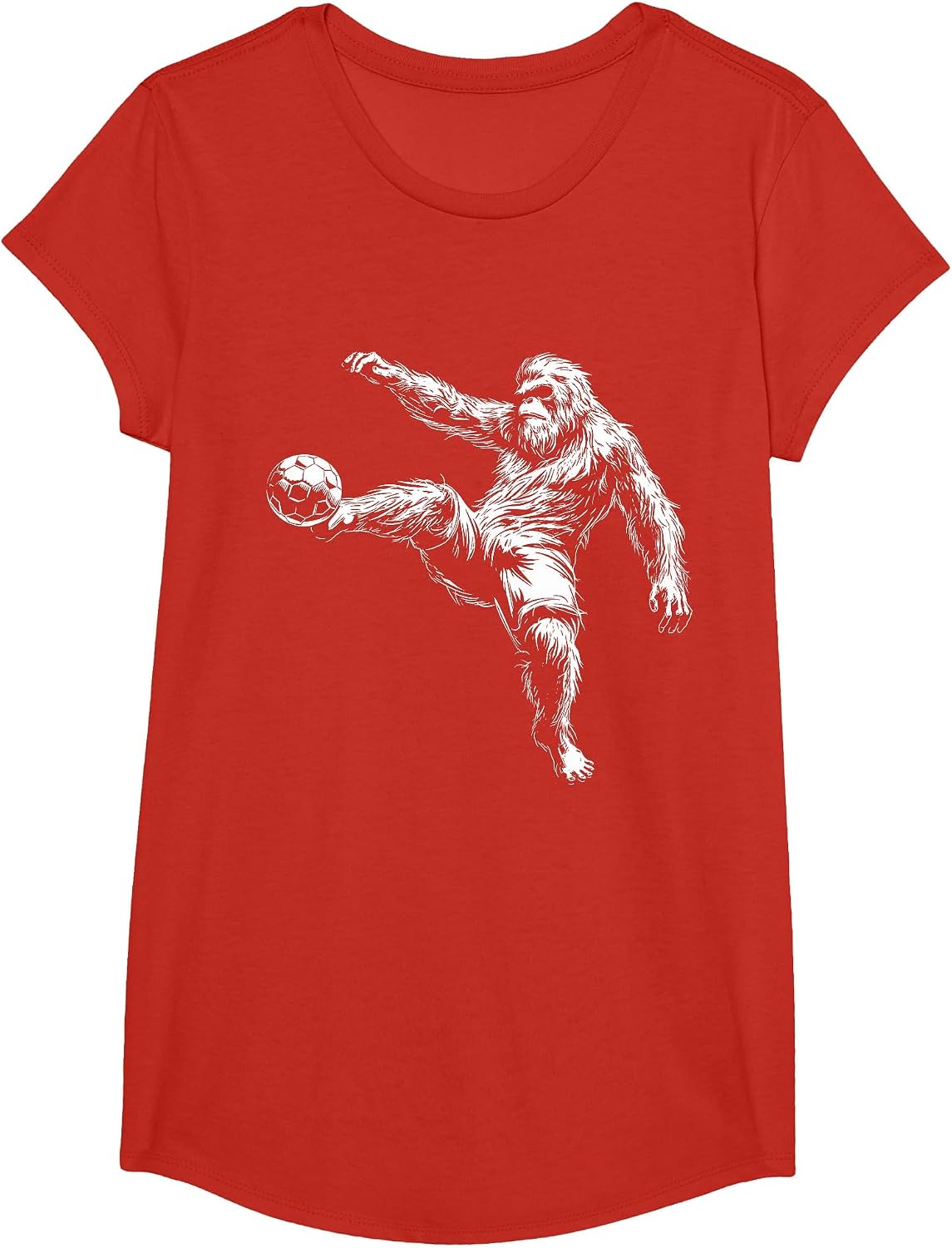 Soccer Bigfoot Sasquatch Funny Soccer Player T-Shirt - Girls Red