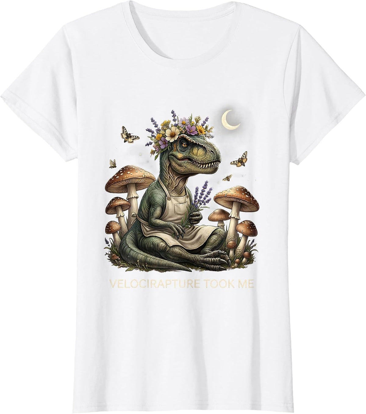Women's Velocirapture Took Me Funny Dinosaur Design T-Shirt - White