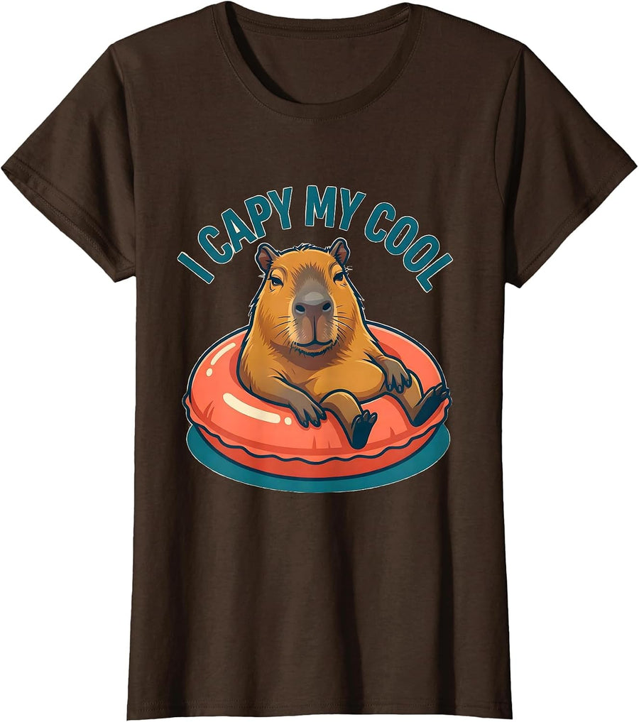 Women's I Capy My Cool Funny Capybara Animal Lover Meme Humor T-Shirt - Brown