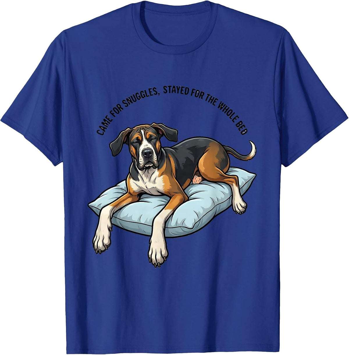 Men's Came For Snuggles, Stayed For The Whole Bed Great Dane T-Shirt - Royal Blue