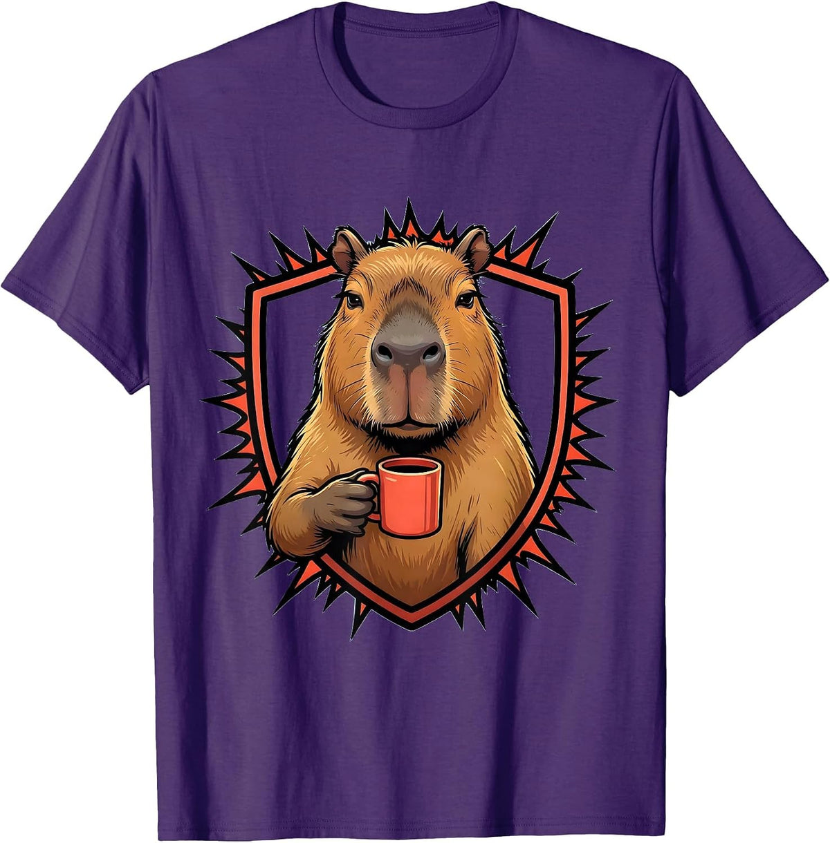 Men's Capybara Cartoon Funny Animal Meme Humor T-Shirt - Purple