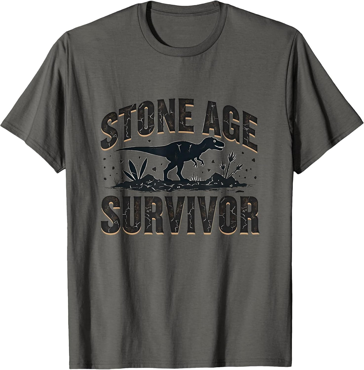 Stone Age Survivor Dinosaur Adventure Design T-Shirt - Asphalt Grey