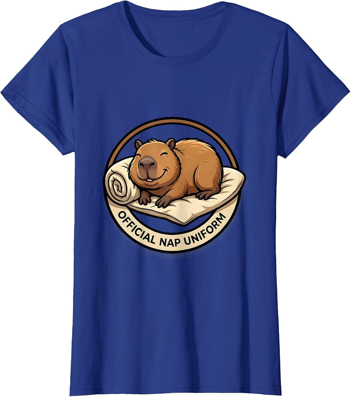 Women's Official Nap Uniform Cute Cartoon Capybara Sleepy Pajama T-Shirt - Royal Blue