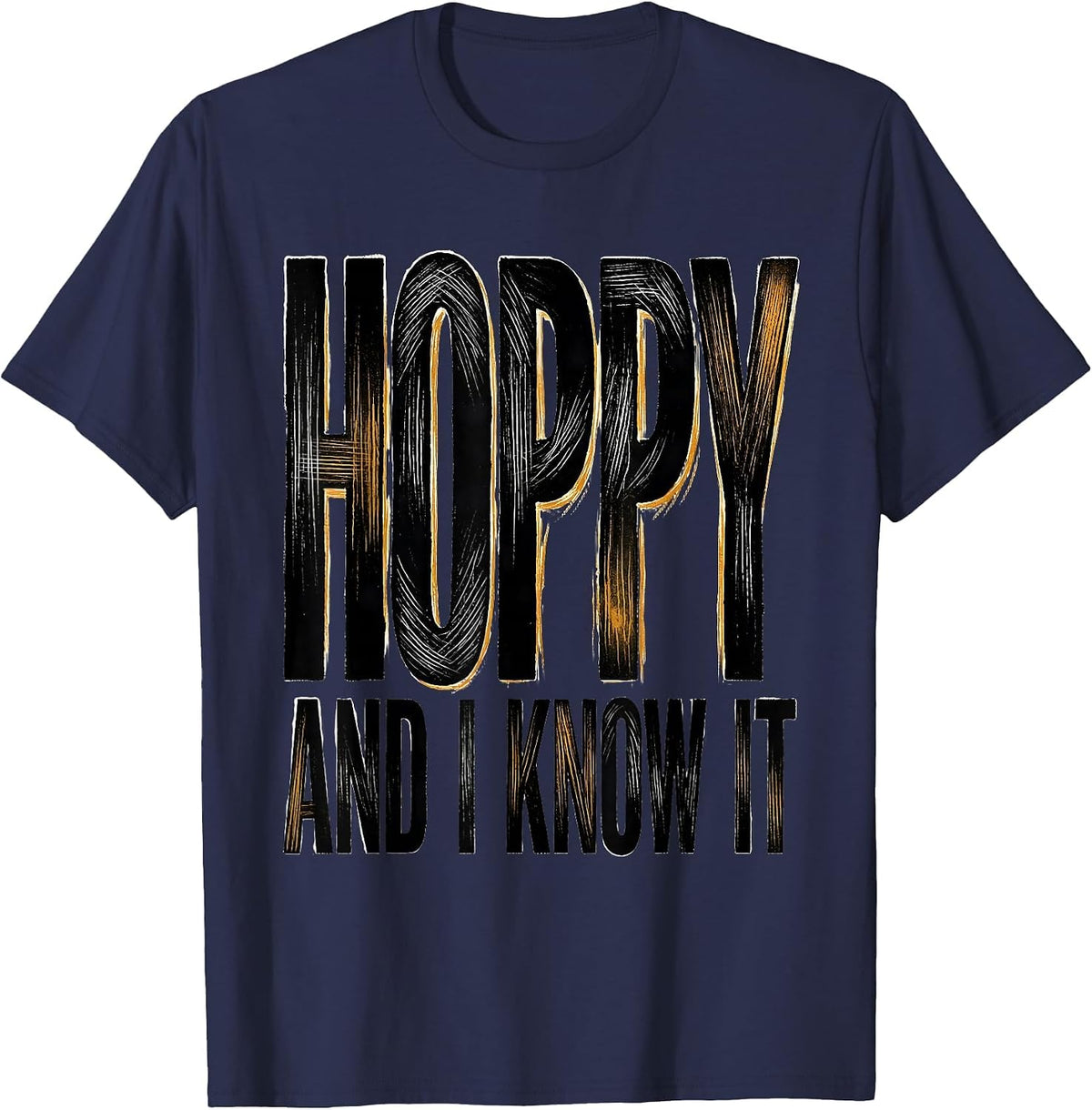 Hoppy And I Know It Funny Beer Design T-Shirt - Navy Blue