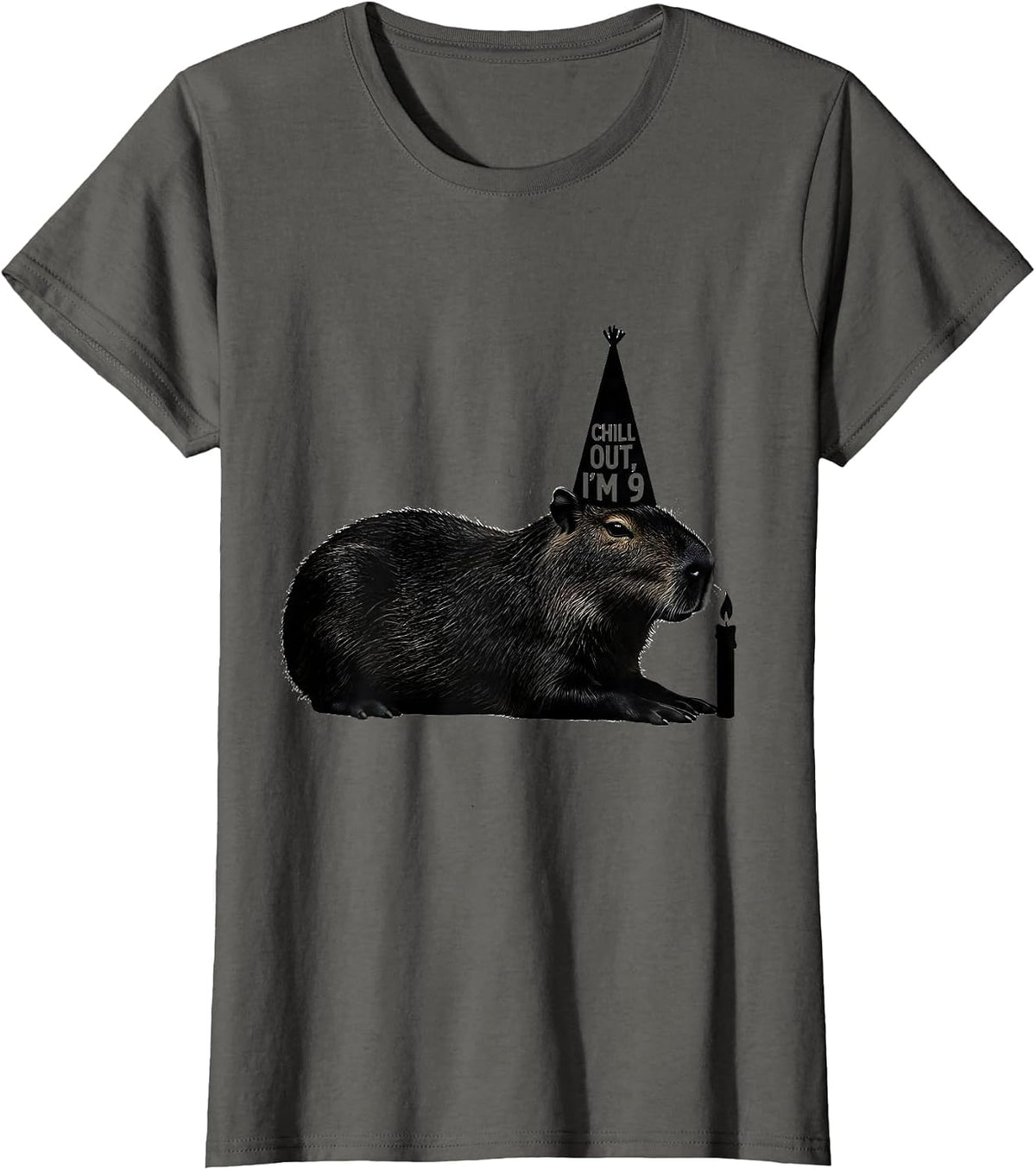 Women's Chill Out I'm 9 Funny Capybara Kids Birthday Party T-Shirt - Asphalt Grey