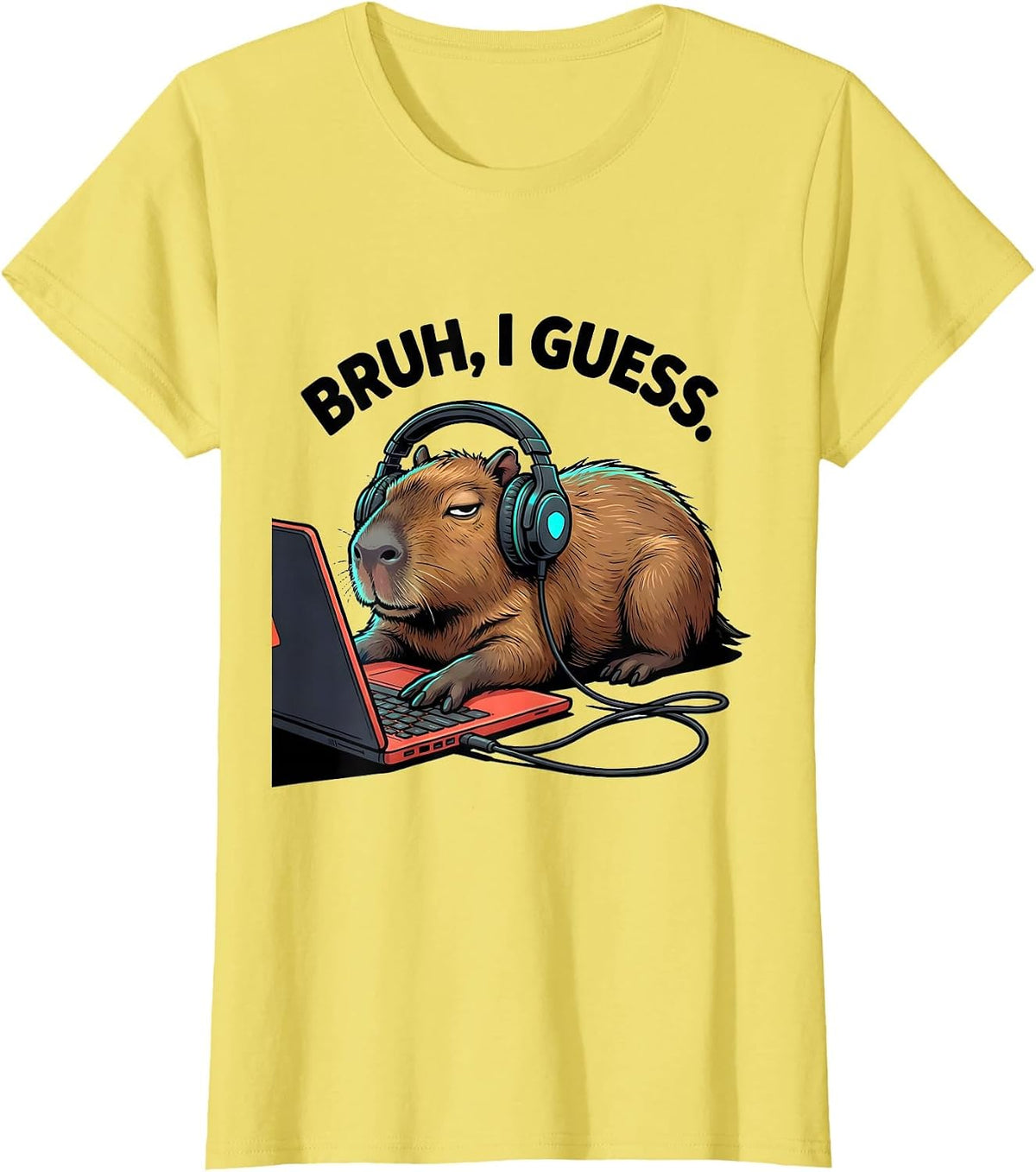 BRUH I GUESS Funny Capybara Gamer Meme Video Games T-Shirt - Lemon Yellow