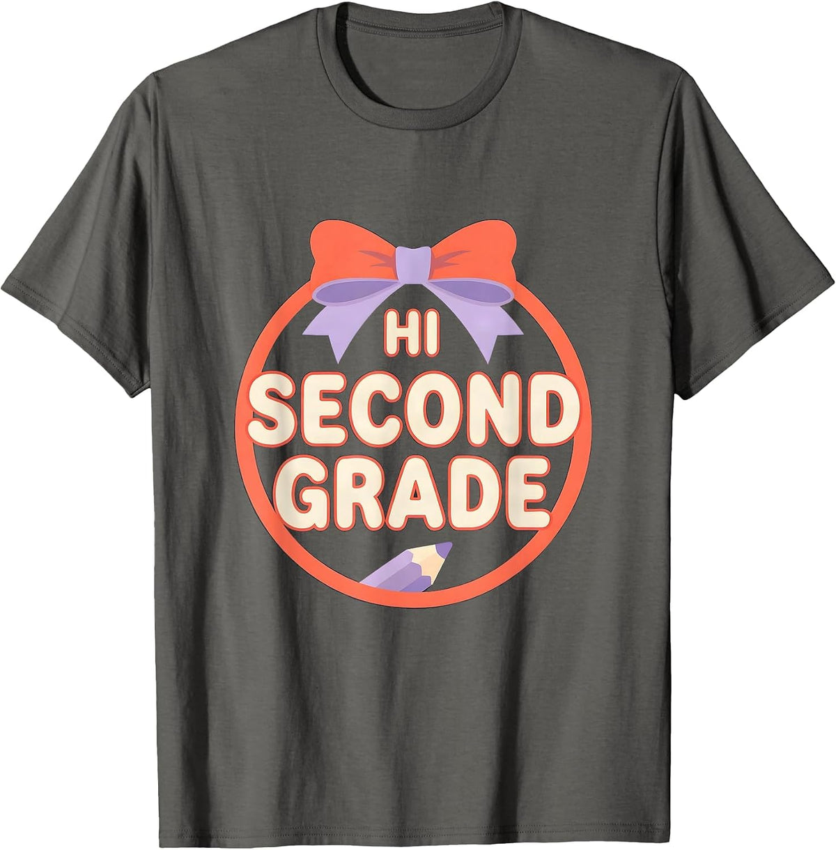 Men's Hi, Second Grade Coquette Bow Back to School Teacher Student T-Shirt - Asphalt Grey