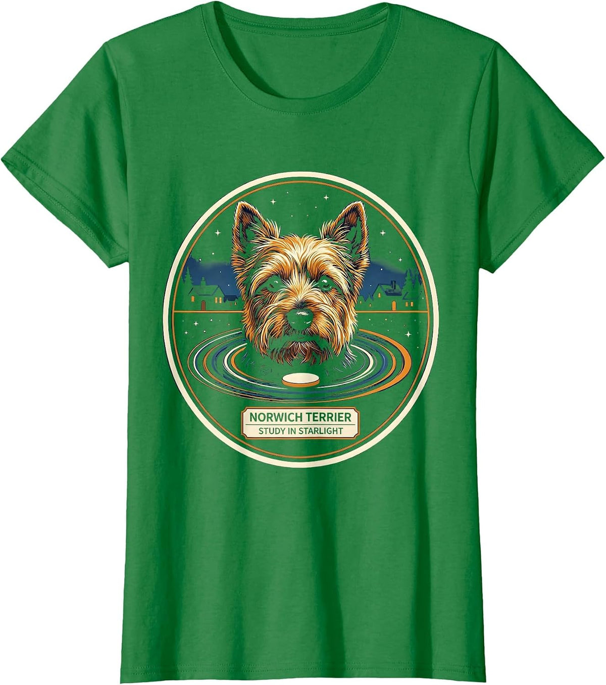 Women's Norwich Terrier Study In Starlight Editorial Conceptual Dog T-Shirt - Kelly Green