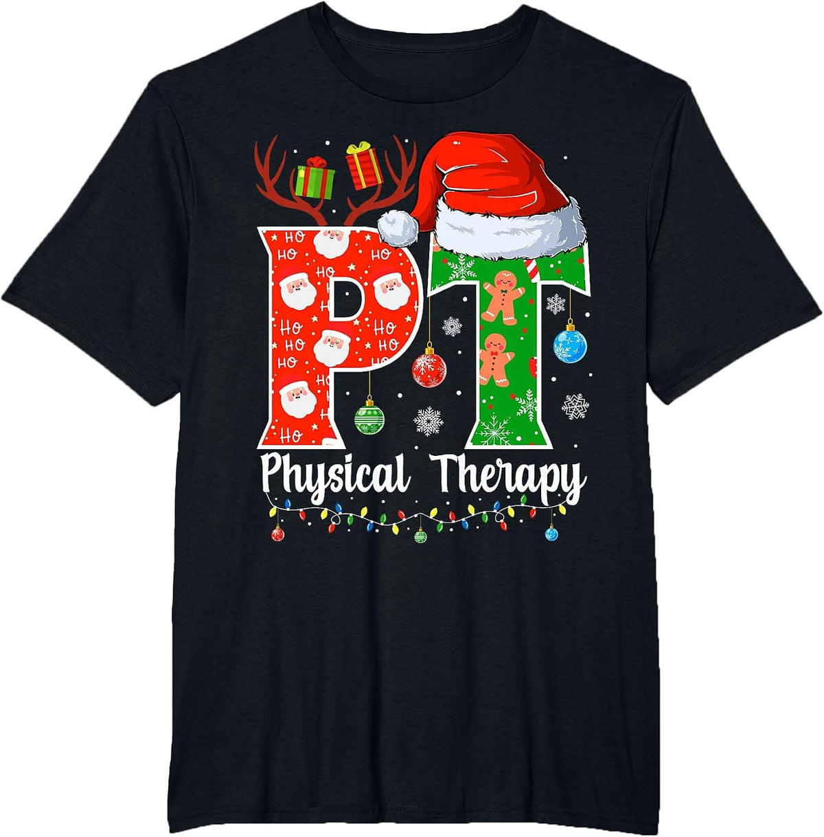 PT Christmas Physical Therapy Christmas PT Xmas T-Shirt - Black