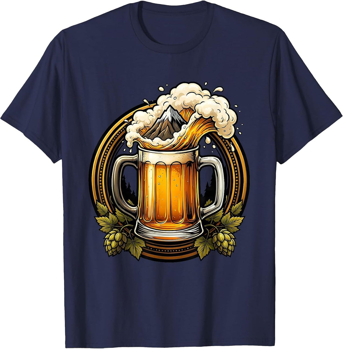 Men's Frosty Overflowing Beer Mug Graphic T-Shirt - Navy Blue