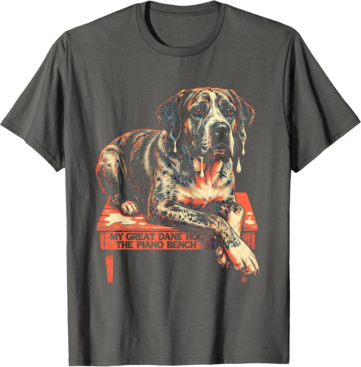 Men's My Great Dane Hogs The Piano Bench Funny Dog Owner Breed T-Shirt - Asphalt Grey