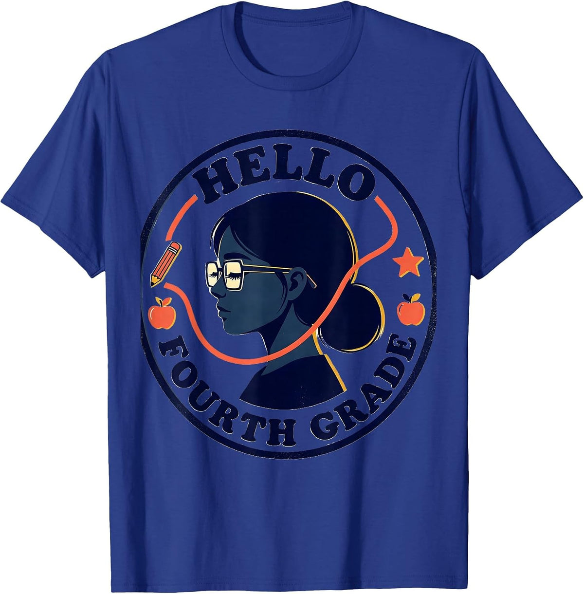 Men's Hello Fourth Grade Back To School Messy Bun Girls Teacher T-Shirt - Royal Blue
