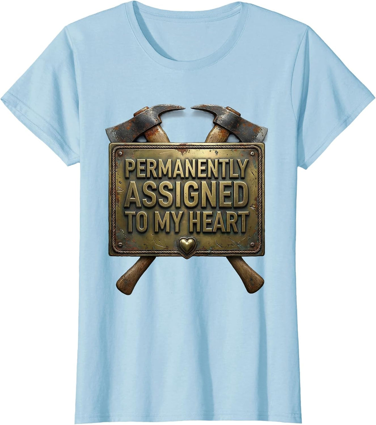 Permanently Assigned To My Heart Vintage Firefighter Spouse T-Shirt - Baby Blue