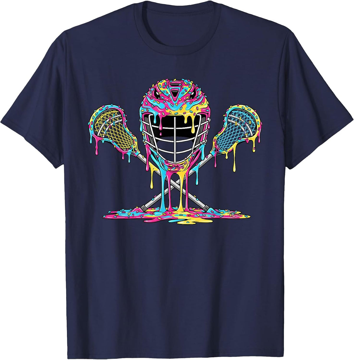 Lacrosse Drip Ice Cream Lax Helmet Sticks Sport Player T-Shirt - Navy Blue