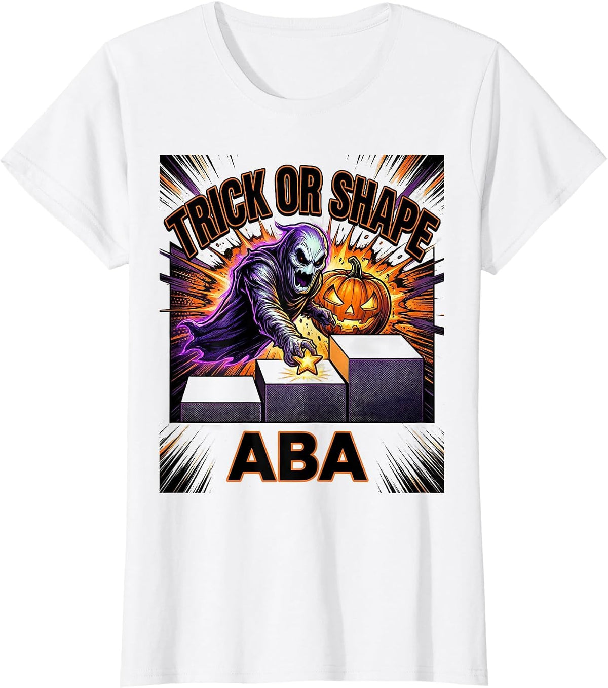 Women's Trick Or Shape ABA Comic Ghost Physical Therapy ABA T-Shirt - White