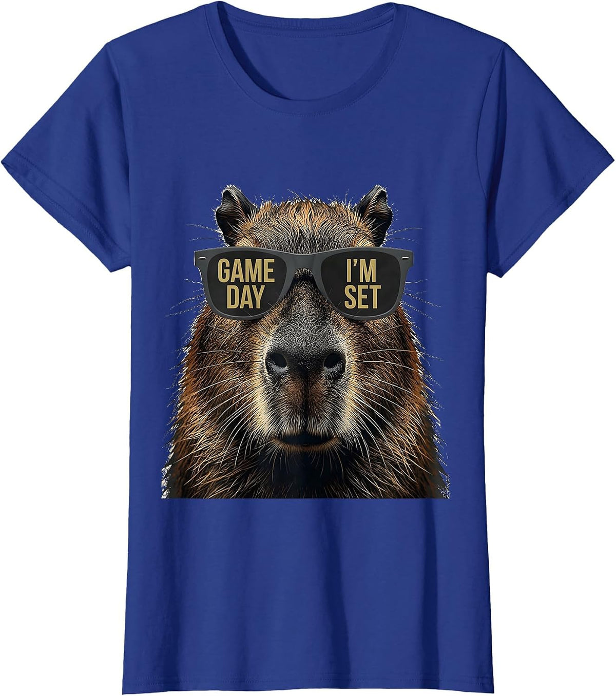 Women's Game Day, I'm Set Distressed Capybara Animal Mascot T-Shirt - Royal Blue