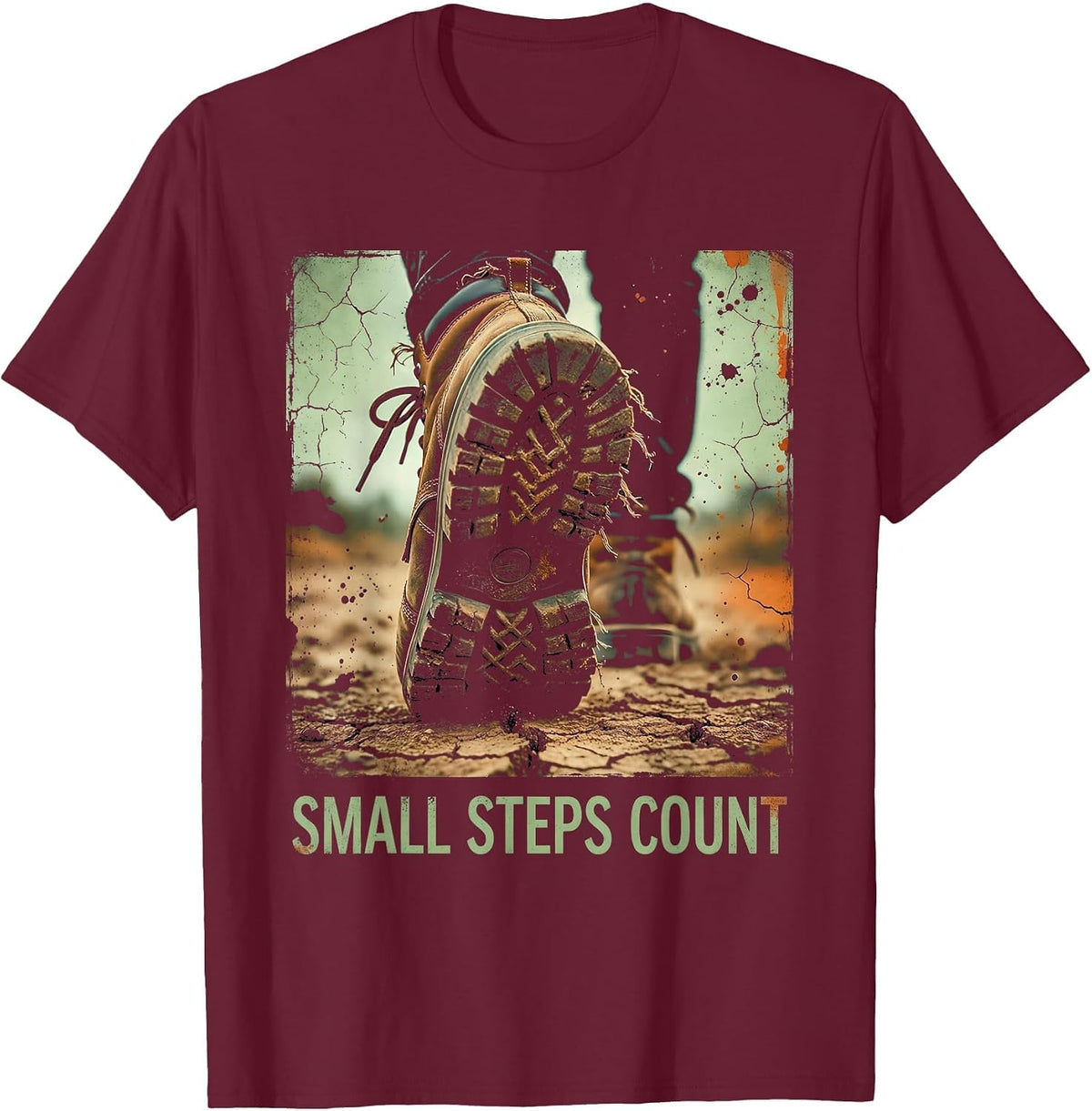 Small Steps Count Mental Health Awareness Design T-Shirt - Burgundy