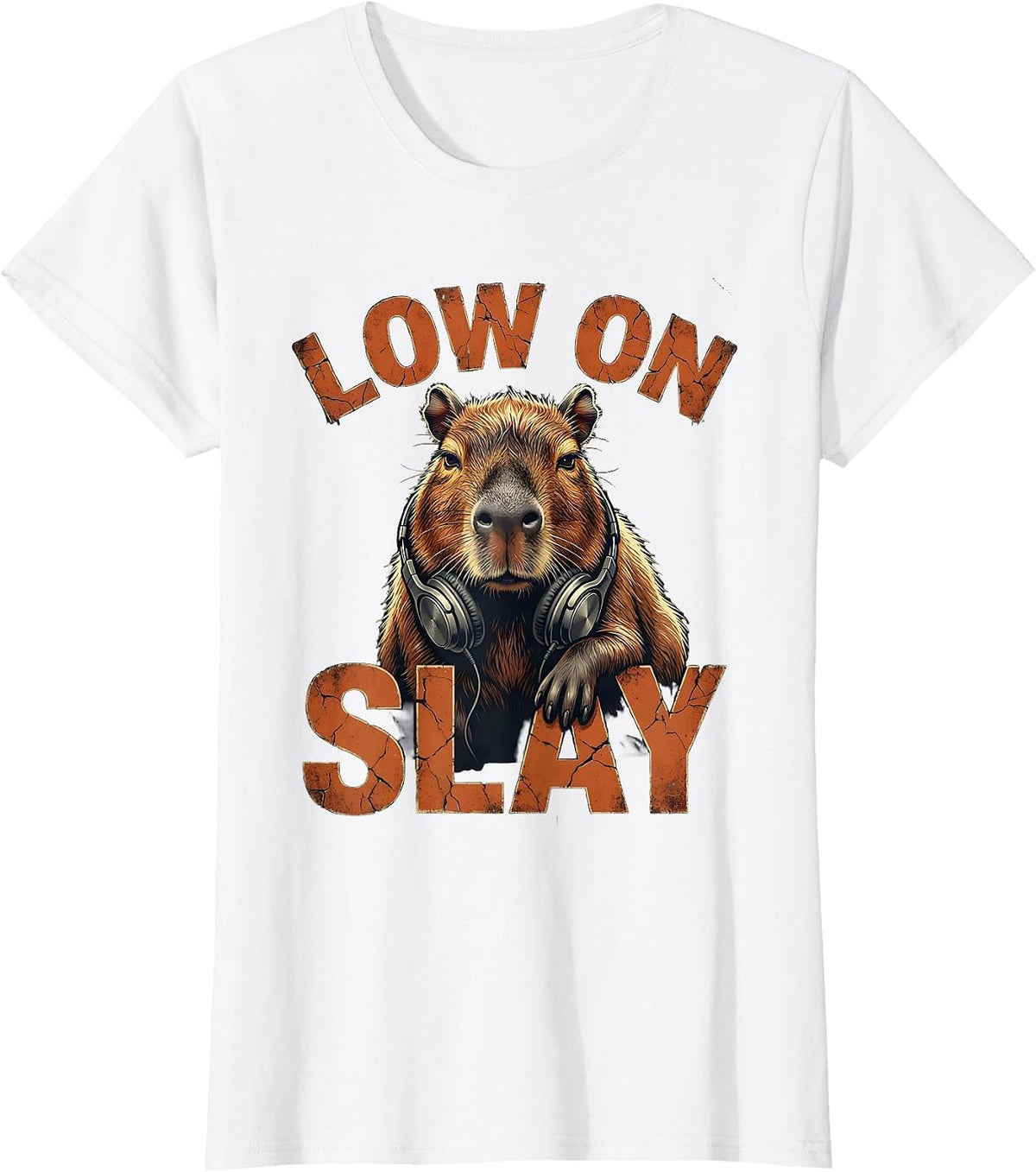 low on slay Distressed Capybara Gamer Meme Humor T-Shirt - White