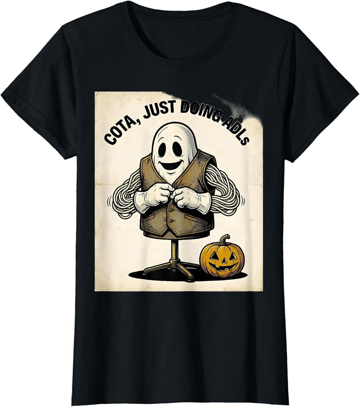 COTA Just Doing ADLs Retro Cartoon Ghost Physical Therapy T-Shirt - Black